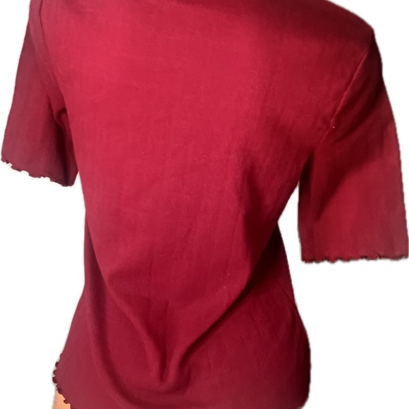 GAP NWT Pointelle Mockneck L Garnet Burgundy Top Lettuce Edge - Picture 3 of 6